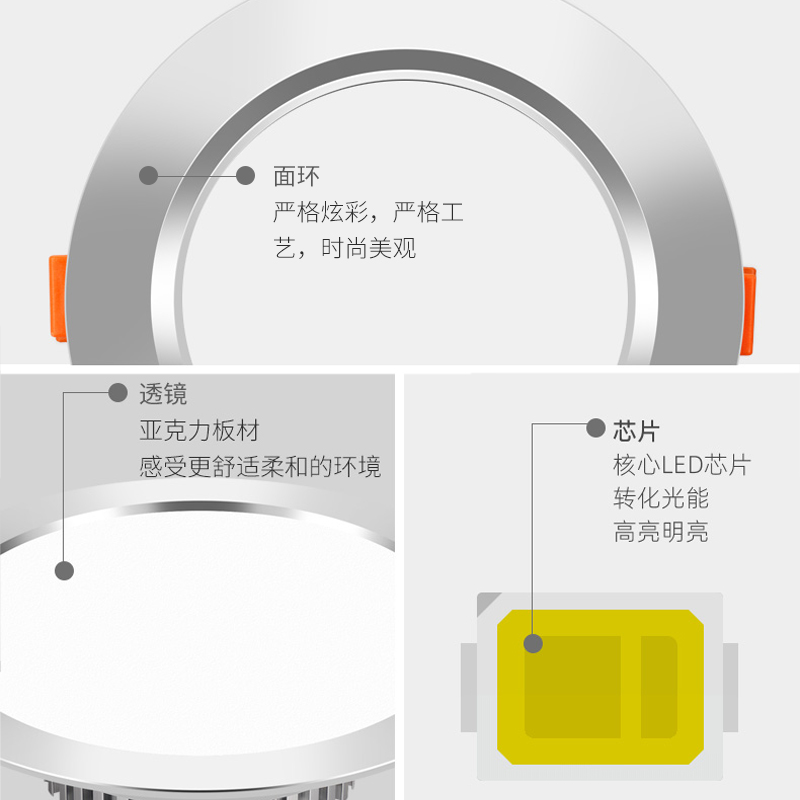 筒灯led天花灯家用客厅吊顶嵌入式12W9W4寸18w商用射灯全铝孔灯