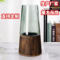 Solid wood glass vase light and luxurious modern minimalist creative large diameter water raising rich and expensive bamboo horse intoxicated flower arrangement pendulum pieces