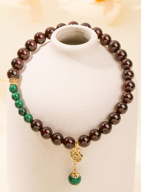 【5A收藏级】天然石榴石孔雀石满钻爱心手链小众高级感首饰手饰女