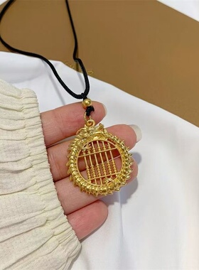中式金色龙算盘吊坠项链送长辈礼