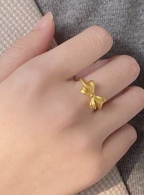 在逃公主蝴蝶结戒指女越南沙金仿黄金小众设计麻花戒指生日送女友