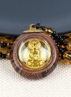 沙金色双面佛像观音吊坠项链