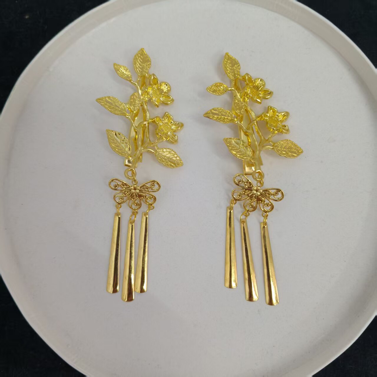 新娘头饰金色花朵对夹简约百搭古装发饰结婚喜庆新娘头饰配件发夹,淘宝优惠券,粉丝福利购,淘宝优惠卷