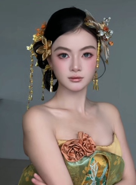 新中式金色流苏步摇新娘发饰中式发簪出嫁盘发婚礼跟妆婚嫁配饰品