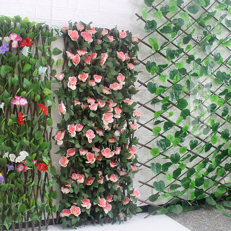 田园装饰栅栏围栏可伸缩拉伸篱笆拉网仿真藤条花朵实木吊顶植物 - 图0