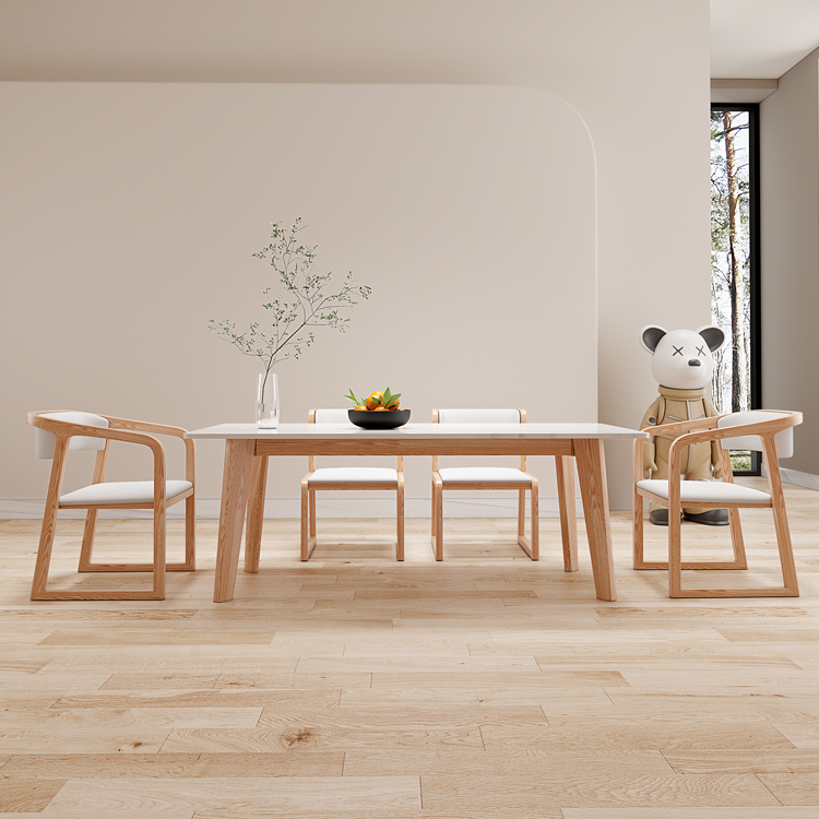 岩板实木餐桌椅组合单桌定制北欧现代简约白蜡木伸缩长方形桌圣古 - 图1