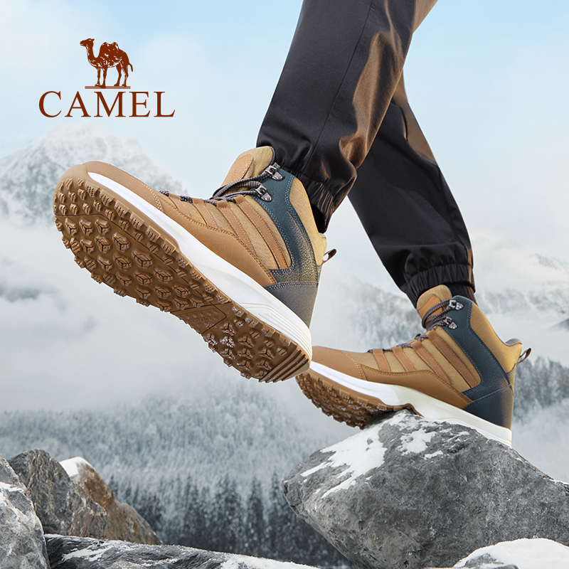 骆驼户外登山鞋男士冬季防水防滑加绒保暖雪地靴男款高帮运动棉鞋