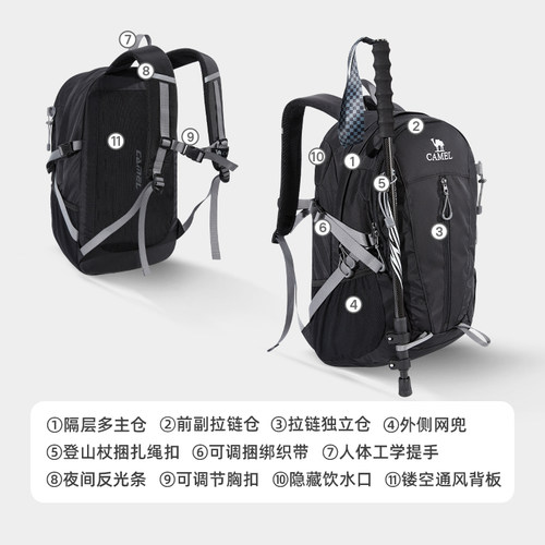 骆驼大容量通勤双肩包女户外旅行徒步旅游爬山登山背包学生书包 - 图1