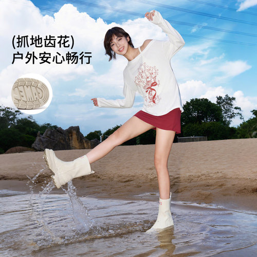 骆驼女鞋2026春季新雨靴女防水百搭厚底显高时装靴显瘦休闲短靴子 - 图1