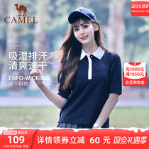 Camel Outdoor Woman 50% Sleeves Speed Dry Polo Shirt 2023 Spring Summer New Solid Turn Collar Design Quick Dry Blouse