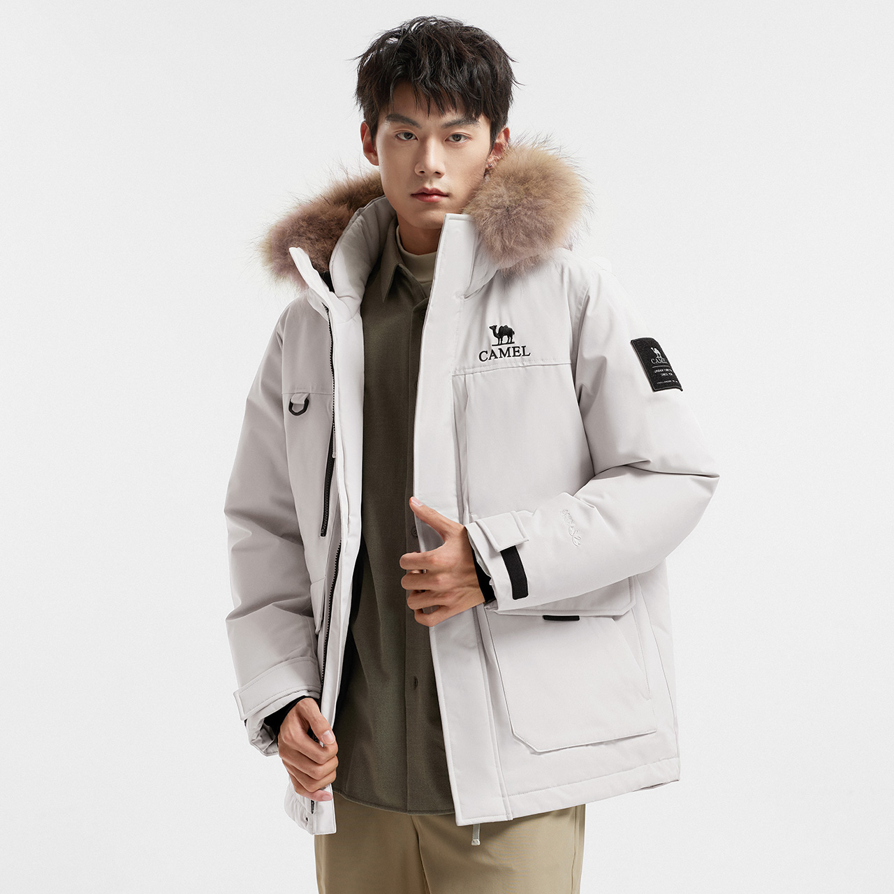 【鹅绒】骆驼羽神Ultra 男装加厚工装三防派克鸭绒羽绒服短款冬季