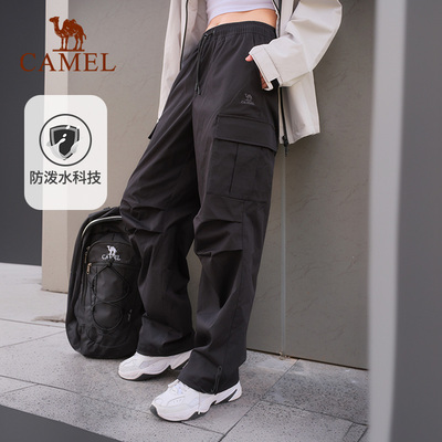 骆驼运动工装裤女2025春季梭织休闲女装长裤户外防泼水徒步登山裤