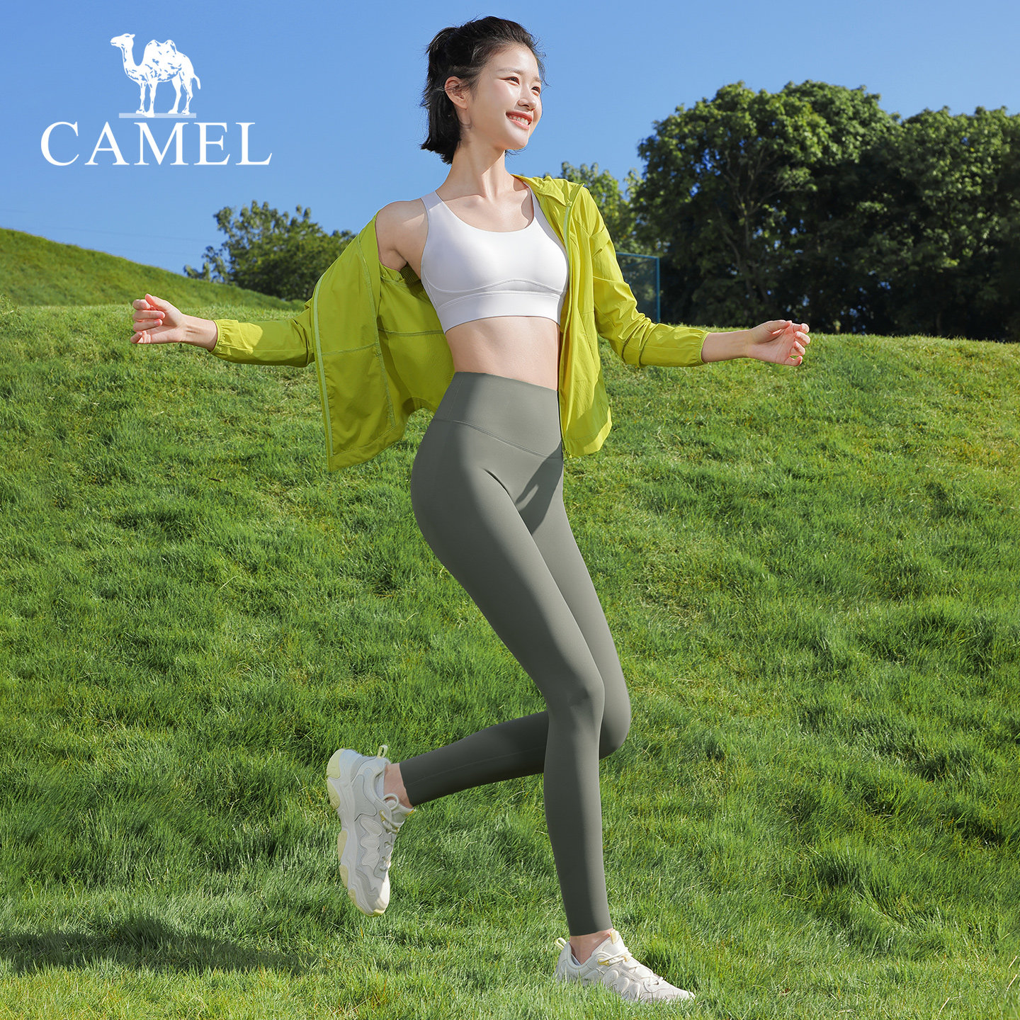 骆驼鲨鱼裤女紧身凉感户外跑步黑色防晒瑜伽打底裤外穿运动芭比裤