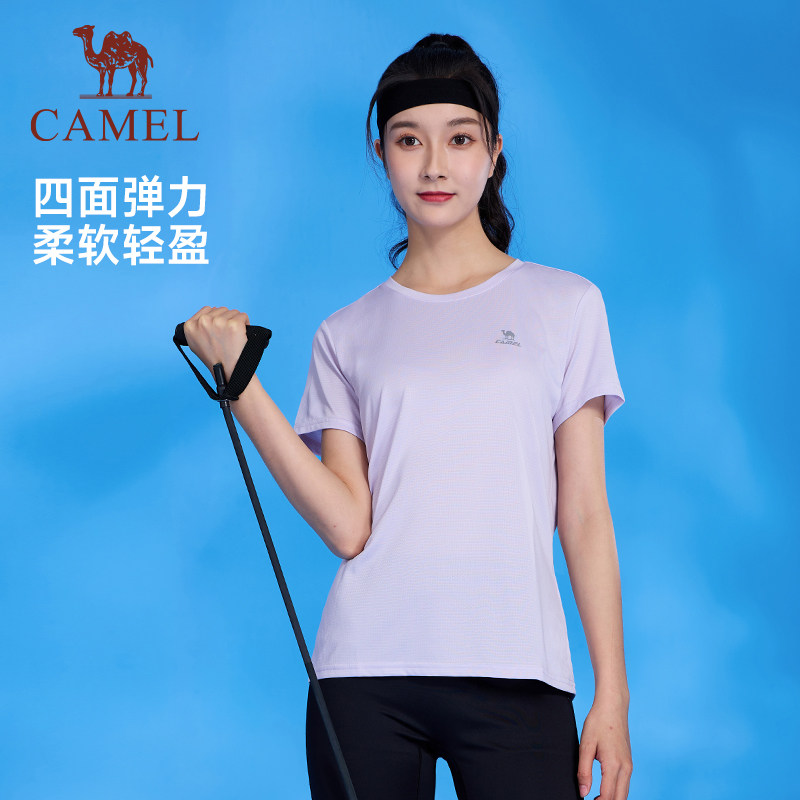 骆驼女装圆领短袖T恤夏季新款透气吸湿速干运动健身羽毛球休闲T