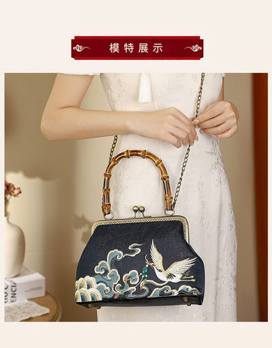 古风旗袍包包汉服竹节手拿包口金包文艺布包新中式国风女包送妈妈 - 图1