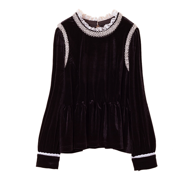 大码女装金丝绒衬衫2024秋冬胖MM收腰显瘦气质圆领高级感钉钻上衣,淘宝优惠券,粉丝福利购,淘宝优惠卷
