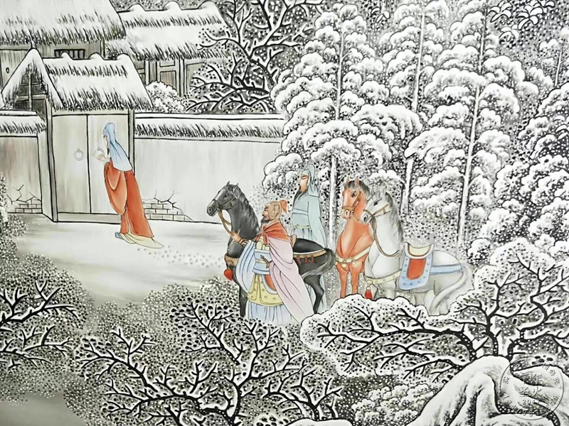 景德镇陶瓷瓷板画壁画中式名家手绘雪景画三顾茅庐超大陶瓷挂画