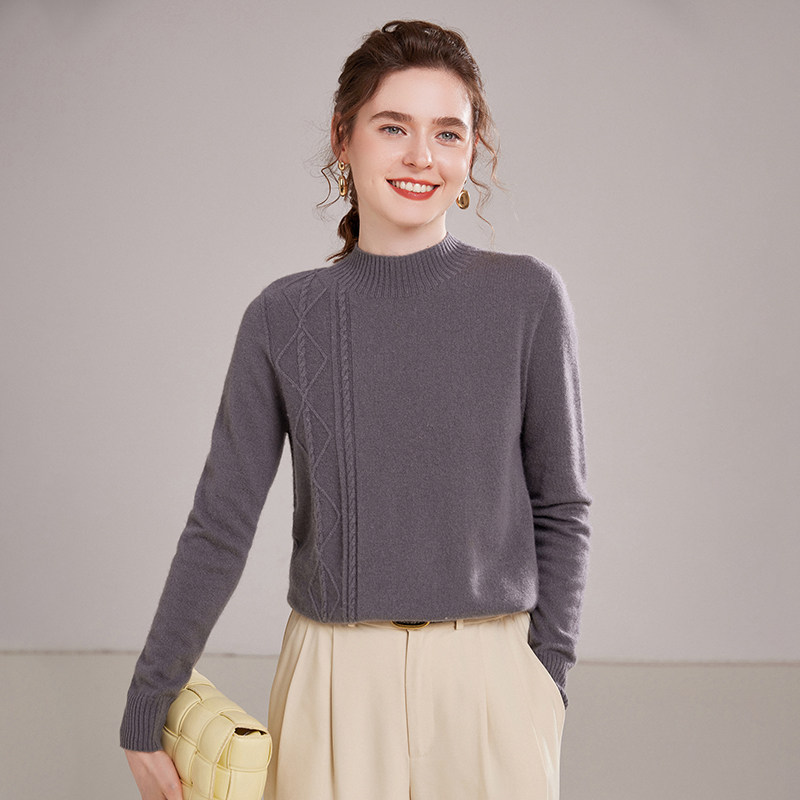 秋冬山羊绒衫女一线平面扭花半高领套头针织毛衣百搭保暖打底衫,淘宝优惠券,粉丝福利购,淘宝优惠卷