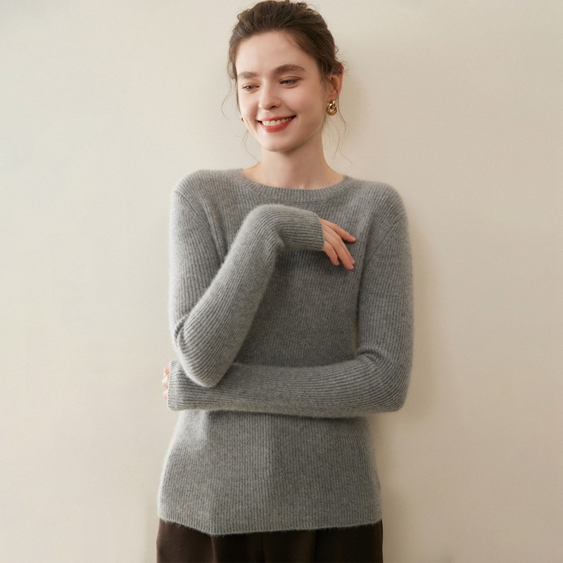 小山羊绒衫女圆领加厚修身套头针织打底衫通勤简约风毛衣百搭,淘宝优惠券,粉丝福利购,淘宝优惠卷