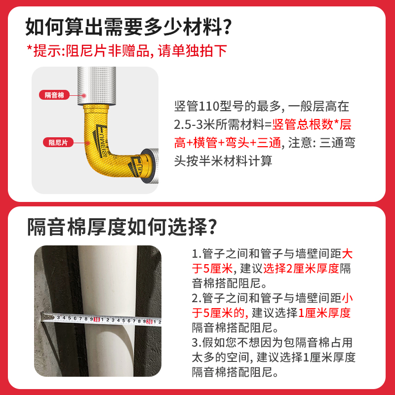 福美斯黄金阻尼片下水管隔音棉三通弯头止震材料下水管道阻尼片 - 图0