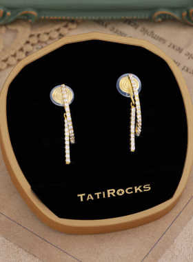 丹麦【设计师】Tatirocks满钻线性水晶耳夹高级感无耳洞个性耳环