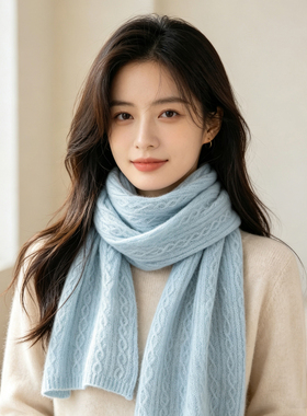 羊绒针织麻花保暖围巾围脖女秋冬