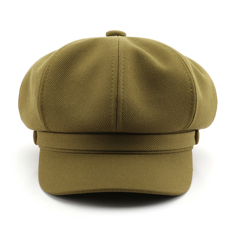 八角帽日系个性复古女春秋纯色光板画家帽户外出行防寒保暖贝雷帽 - 图0