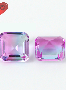 正方倒角车平合成西瓜碧玺裸石 紫红色渐变戒面正方裸钻配石BX07