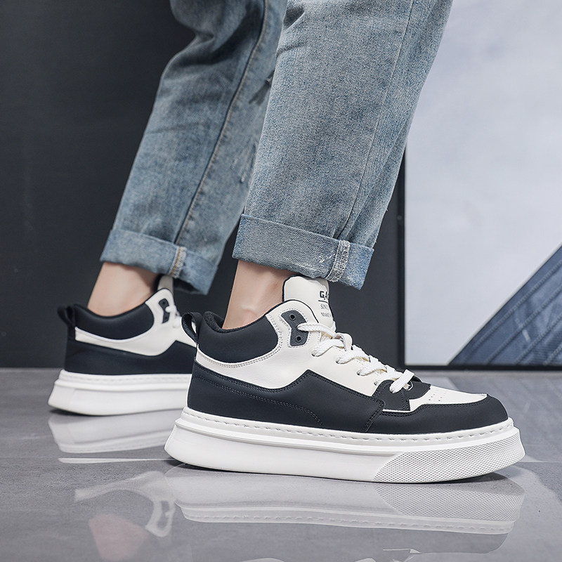 潮级制躁男鞋明星同款小白鞋网红潮牌中帮休闲鞋学生厚底增高板鞋