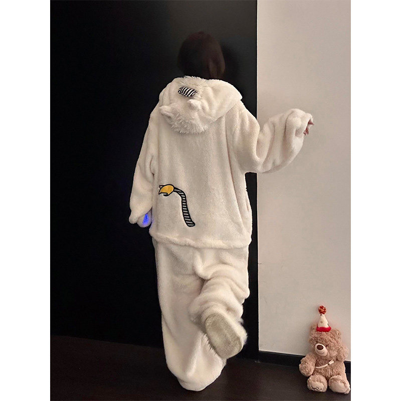 可爱小马少女毛绒连帽睡衣女秋冬季新款珊瑚绒家居服一体式连体衣,淘宝优惠券,粉丝福利购,淘宝优惠卷