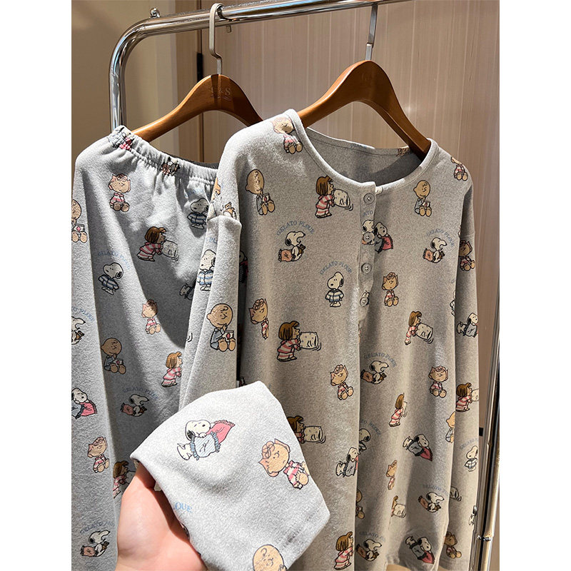 韩版少女可爱史努比印花长袖睡衣女秋冬季新款家居服大码长裤套装,淘宝优惠券,粉丝福利购,淘宝优惠卷