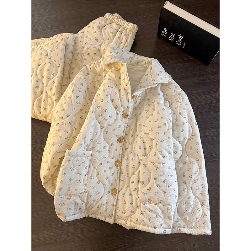 纯欲甜美碎花高级感夹棉睡衣女秋冬季新款家居服加厚保暖套装外穿,淘宝优惠券,粉丝福利购,淘宝优惠卷