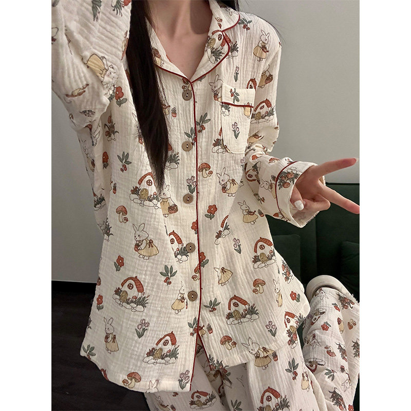 柔软舒适兔子棉纱长袖睡衣女春秋款新款休闲家居服大码套装可外穿,淘宝优惠券,粉丝福利购,淘宝优惠卷