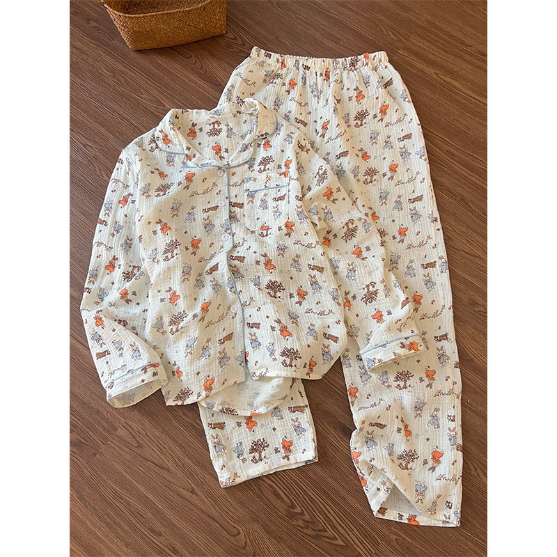 可爱兔子碎花印花棉纱长袖开衫睡衣女春秋款新款家居服套装可外穿,淘宝优惠券,粉丝福利购,淘宝优惠卷