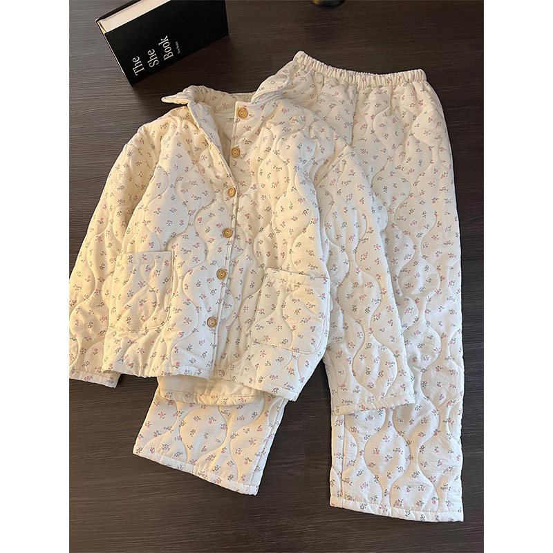 纯欲甜美碎花高级感夹棉睡衣女秋冬季新款家居服加厚保暖套装外穿,淘宝优惠券,粉丝福利购,淘宝优惠卷