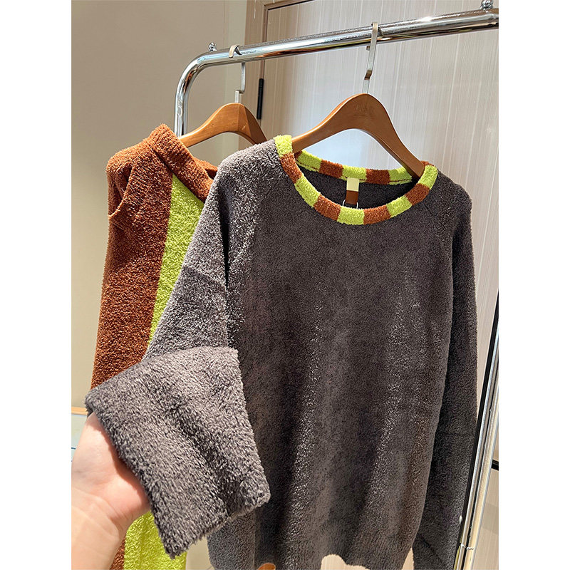 简约风少女半边绒长袖睡衣女 秋冬季新款家居服拼色长裤套装外穿,淘宝优惠券,粉丝福利购,淘宝优惠卷