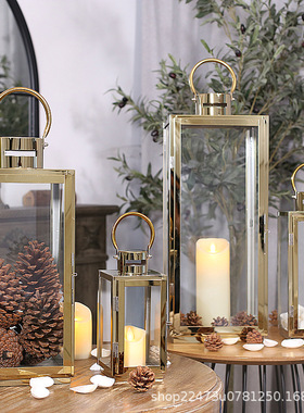 欧式不锈钢玻璃防风烛台落地风灯婚庆餐桌家居摆件酥油灯供佛灯罩