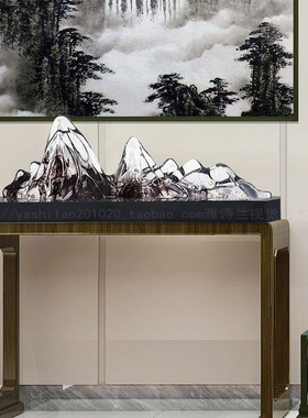 轻奢新中式水墨冰山群峰玄关装饰