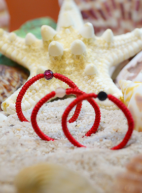 本命年红绳戒指石榴石原创情侣