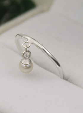 韩版999纯银天然淡水珍珠戒指