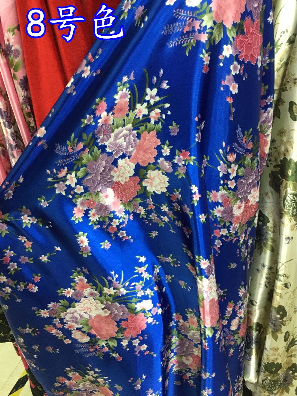 印花仿真丝色丁丝绸面料服装布料手工DIY织锦缎/植物花卉印花布_虎窝淘