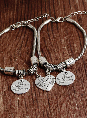 欧美春季新款best friends好朋友心形拼接手链百搭情侣饰品批发