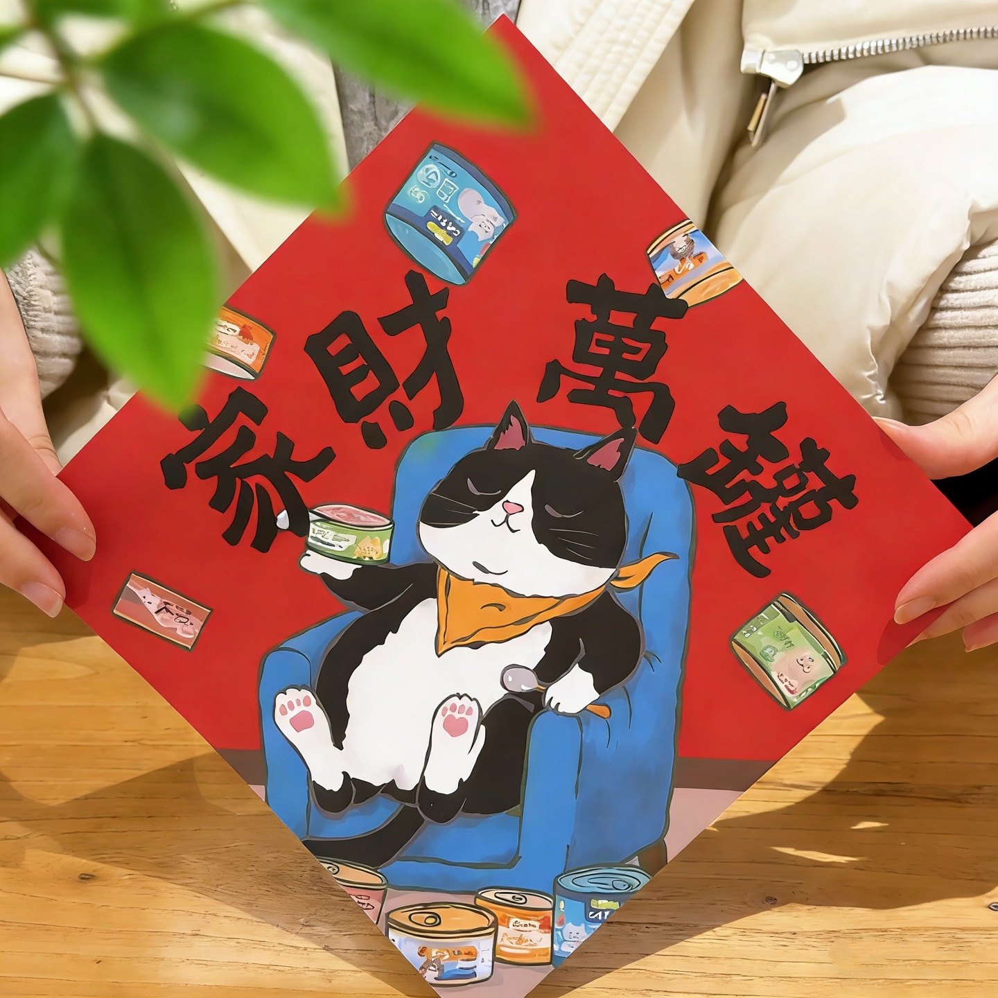 可爱猫咪萌宠家财万罐原创插画福字贴装饰画斗方,淘宝优惠券,粉丝福利购,淘宝优惠卷