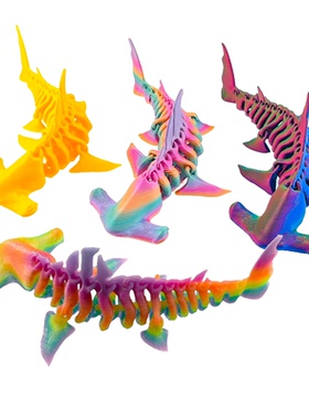 3d打印鲨鱼锤头鲨关节可自由活动鱼缸摆件儿童玩具