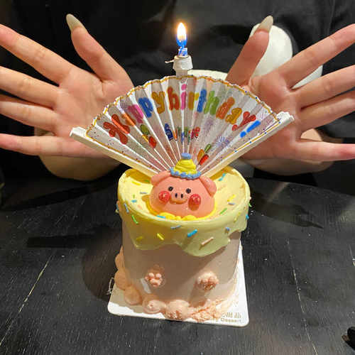 很有氛围感中文生日快乐生日蜡烛扇子装饰惊喜祝福语扇子扇形蜡烛 - 图3