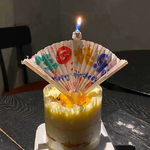 很有氛围感中文生日快乐生日蜡烛扇子装饰惊喜祝福语扇子扇形蜡烛 - 图0