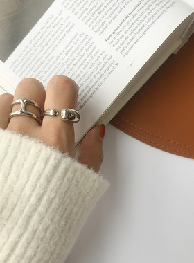 韩国新款INS冷淡气质风 925纯银开口戒指 水滴简约百搭个性食指戒
