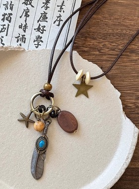 叠戴复古民族风禅意新款树叶项链