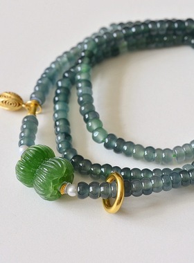 原创设计天然蓝水翡翠手链女款和田玉碧玉多圈手串项链送生日礼物