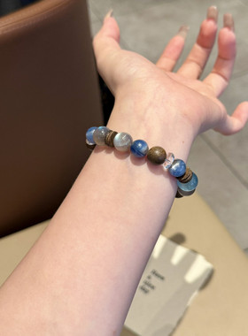 天然灰月光石手链女款原创设计蓝晶石沉香水晶手串招财转运珠